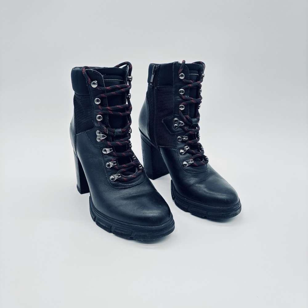 ALDO Tipula Black Lace Up Block Heel Ankle Boot Side Zip Grunge Women's Size 8